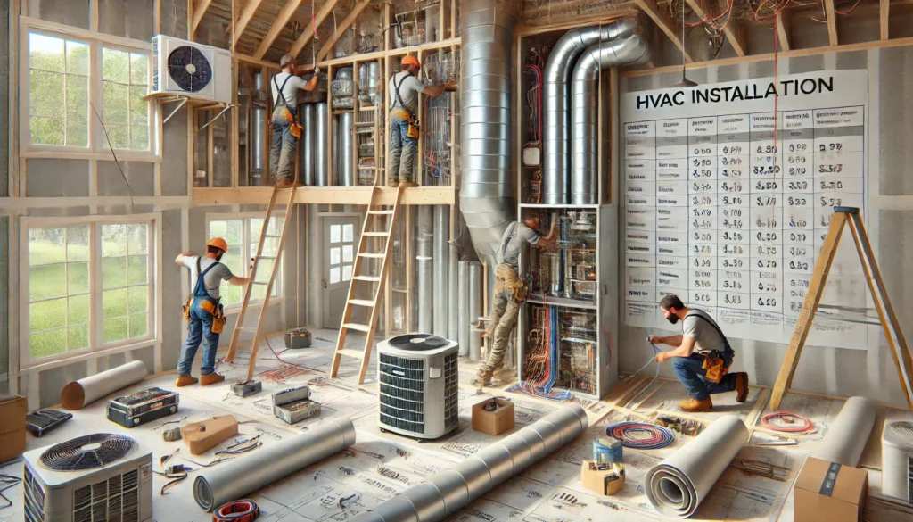 DALL E 2025 02 25 14.20.03 A high quality digital illustration of an HVAC installation process showing professional technicians installing a modern heating ventilation and ai How to Know When It's Time for a New HVAC Installation in Lancaster, CA